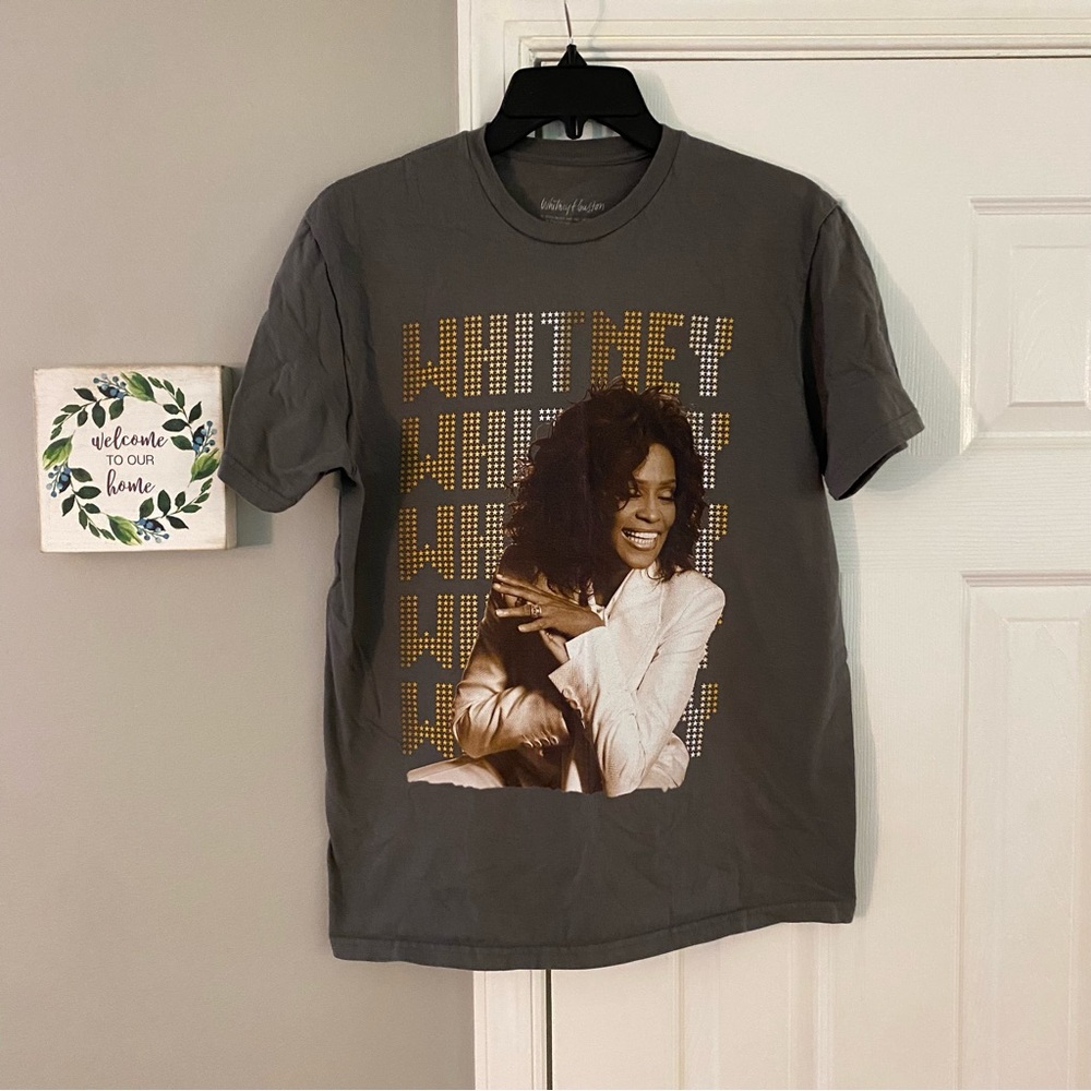 Whitney Houston Graphic Tee Gray Stars Size Large * T Shirt